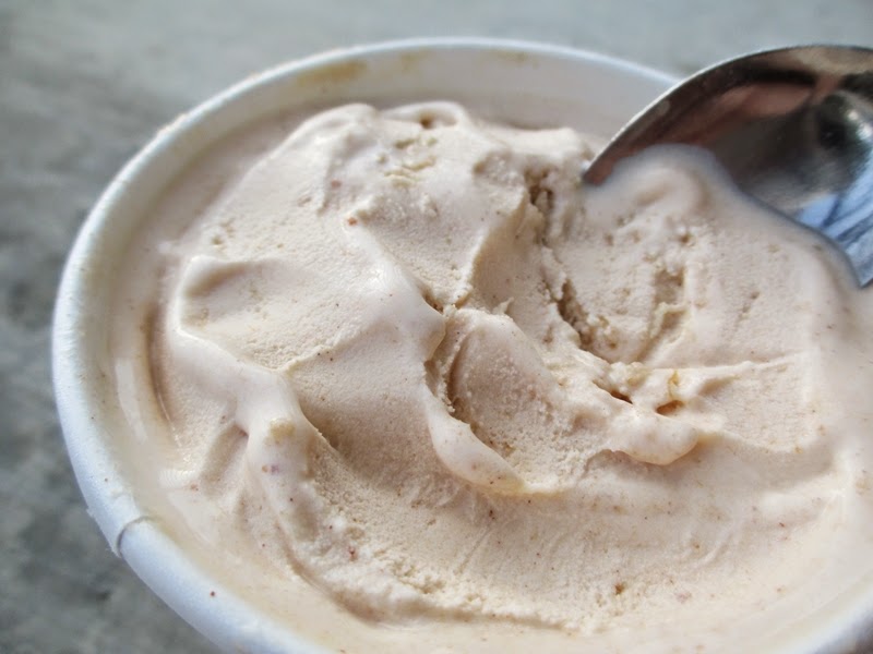 Closeup of Pumpkin Cheesecake Ice Cream with Spoon
