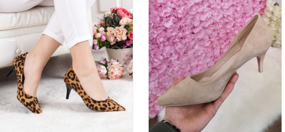 Pantofi eleganti de zi cu toc din piele intoarsa eco roz si animal print Pantofi eleganti de zi cu toc din piele intoarsa eco roz si animal print