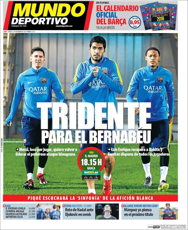 FC Barcelona, Mundo Deportivo: "Tridente para el Bernabéu"