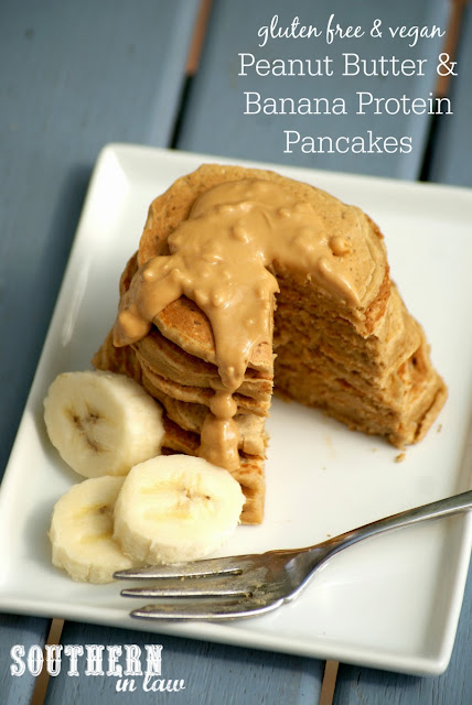 Healthy Vegan Peanut Butter and Banana Protein Pancakes Recipe  gluten free, vegan, healthy, sugar free, clean eating, low fat