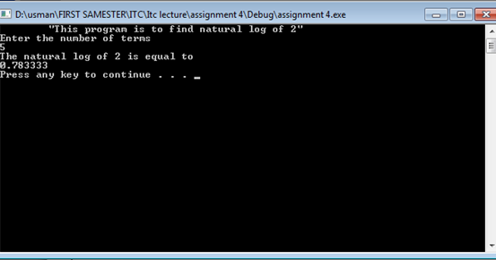 C++ program to find natural log of 2 by solving a term step by step ...