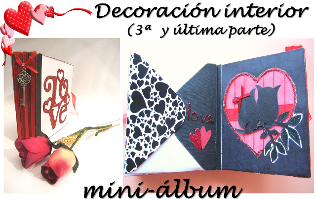 portada scrapbooking para San Valentin tercera parte de la decoración interior del LOVE mini-álbum hecho con tarjetas y sobres
