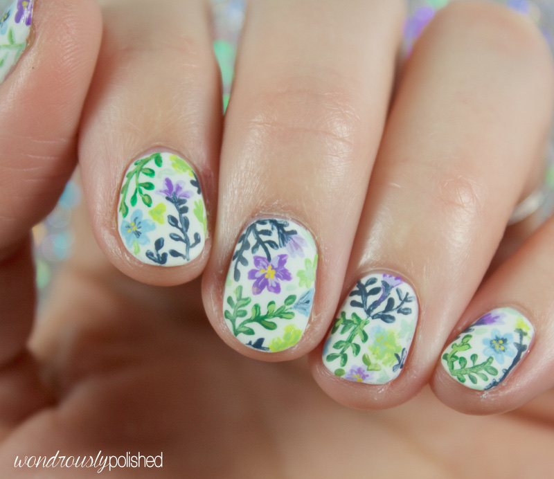 Wondrously Polished Garden Party Floral Nail Art