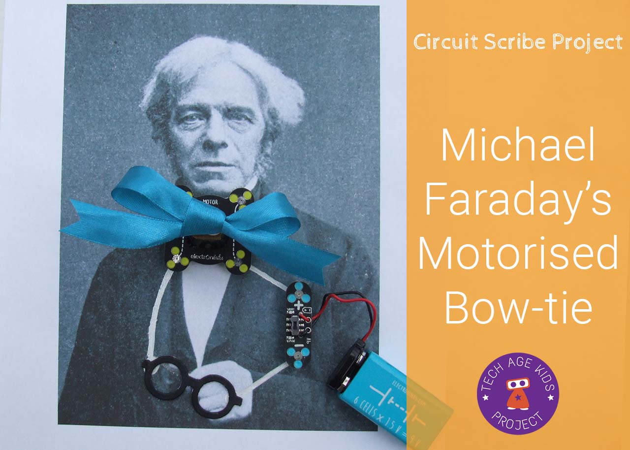 Michael Faraday with a Motorised Circuit Scribe Bowtie Tech Age Kids