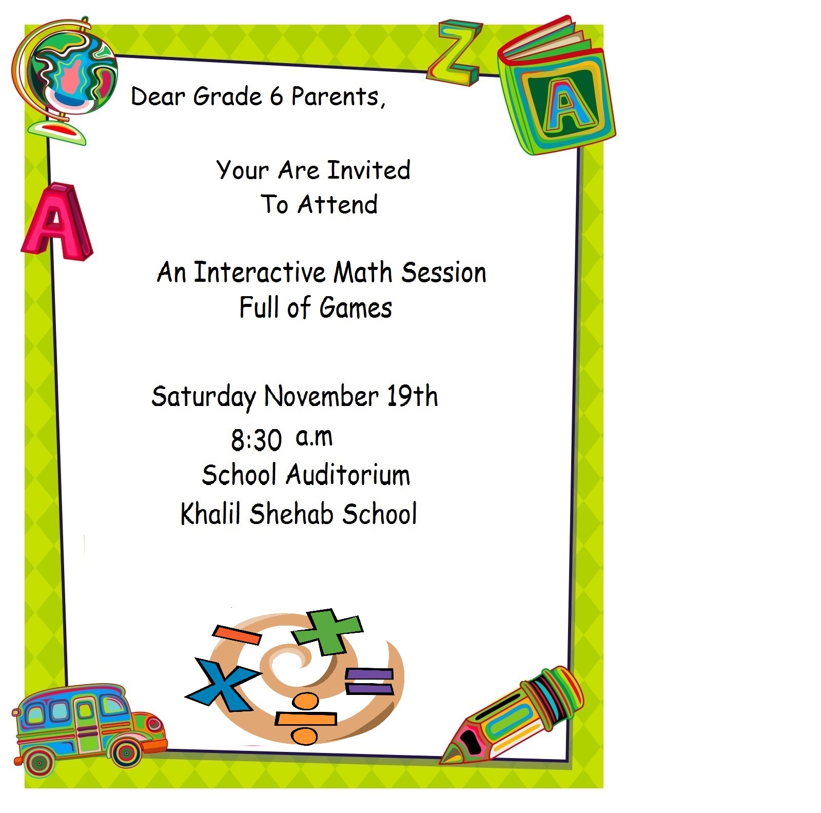 Makassed KSPS: Math Session Invitation card
