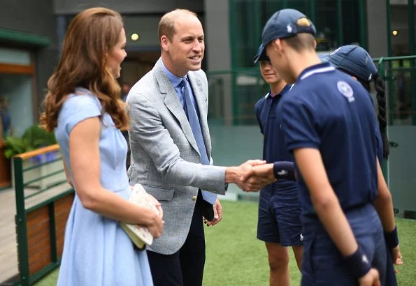 Kate Middleton wore Emilia Wickstead Jordin Dress, In2Design pearl earrings and Aldo Nicholes heel shoes