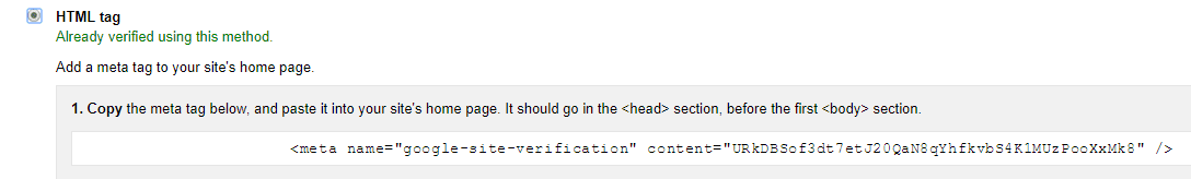 verify website ownership using html tag