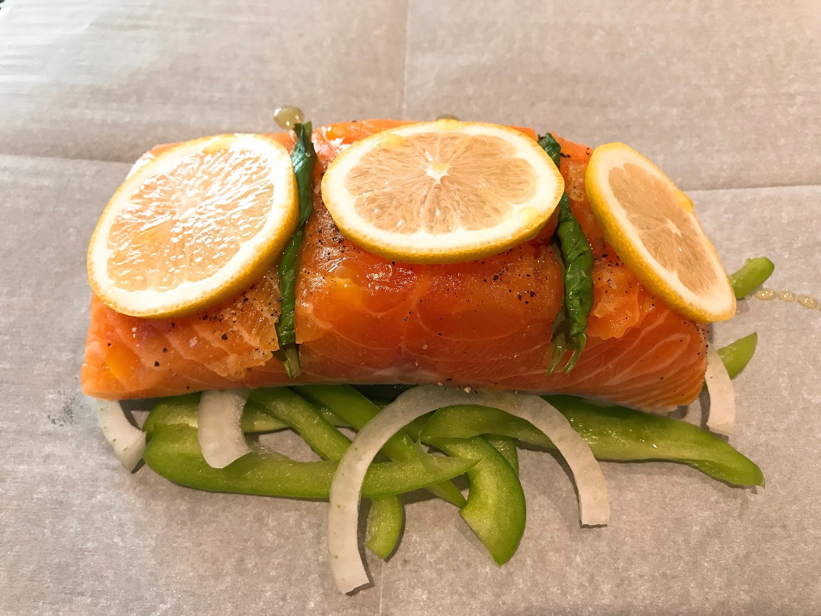 PouchCooked Salmon with Basil, Bell Pepper and Balsamic Glaze