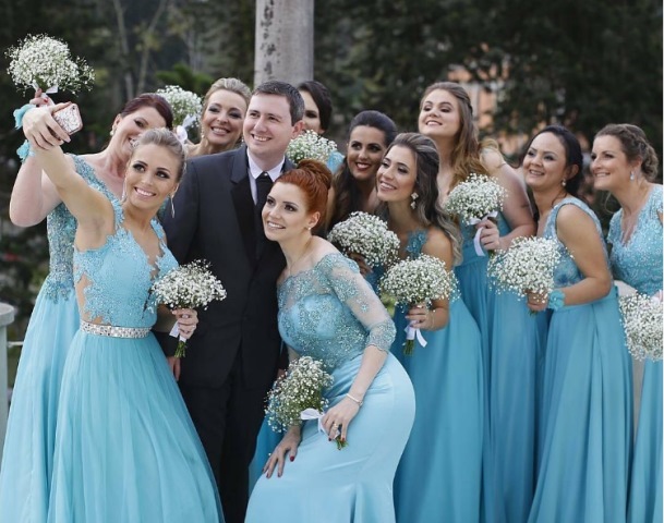 vestido de festa azul claro para madrinha de casamento e convidada