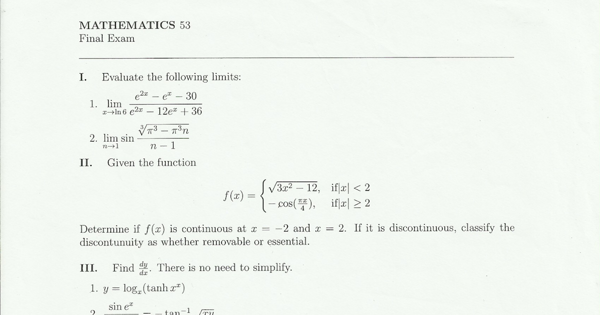 UPD Samplexes, Readings, and Materials UPD Math 53 (Now Math 21) Final