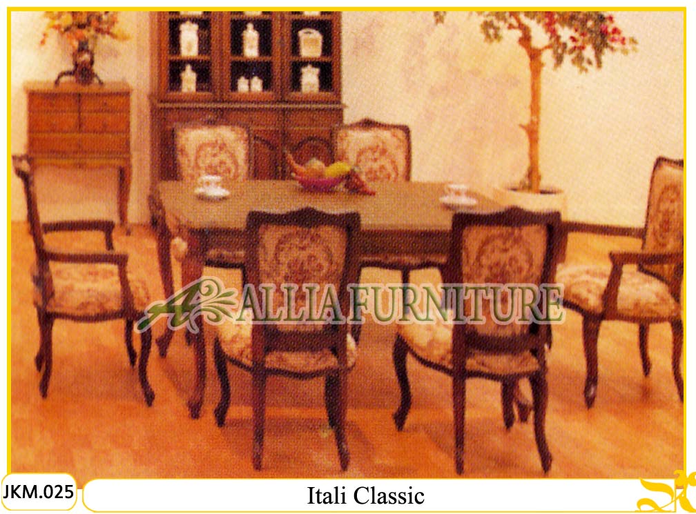  Kursi  Meja Makan  Ukiran  Itali Classic Allia Furniture