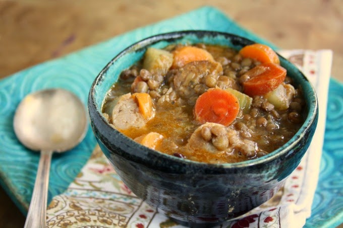 lentil sausage vegetable soup from Ina Garten