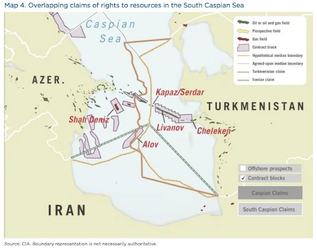 Map Attribute: MAP4: Overlapping claims of right to resources in the South Caspian Sea / Source: CIA