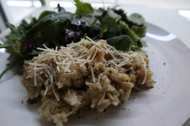 A plate of pressure cooked mushroom risotto