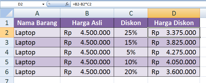 Cara Menghitung Harga Diskon Dengan Microsoft Excel