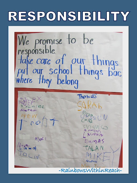 photo of: Kindergarten Promise of Responsibility on Bulletin Board