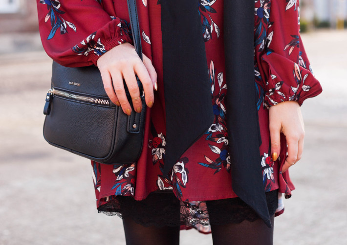 Outfit: long sleeve high-low dress layered over lace slip