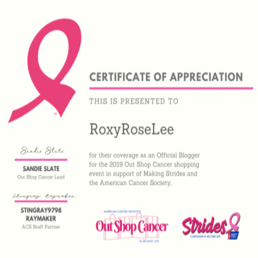 Out Shop Cancer Event Certificate 2019