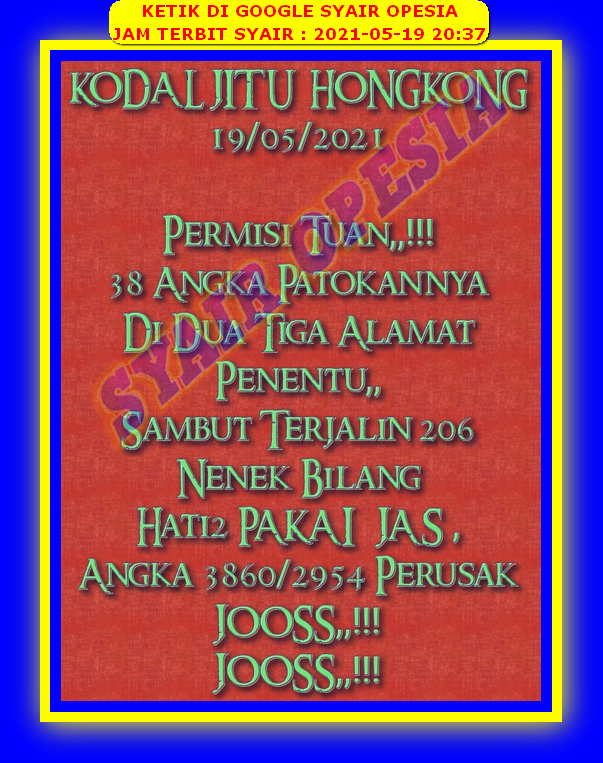 Syair Hk Malam Ini Rabu 19 Mei 2021 Opesia Official Syair Hk Malam Ini Rabu 19 Mei 2021 Opesia Official