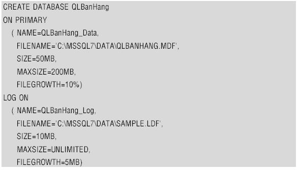 Câu lệnh tạo bảng - tinhoccoban.net