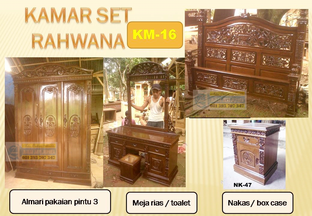 Kamar Set Set Kamar Rahwana Ukir Jati Jepara Set kamar rahwana kayu jati jepara adalah 1 set kamar tidur jati yang dari tahun ke tahun banyak disukai dan laris. set kamar rahwana ukir jati jepara