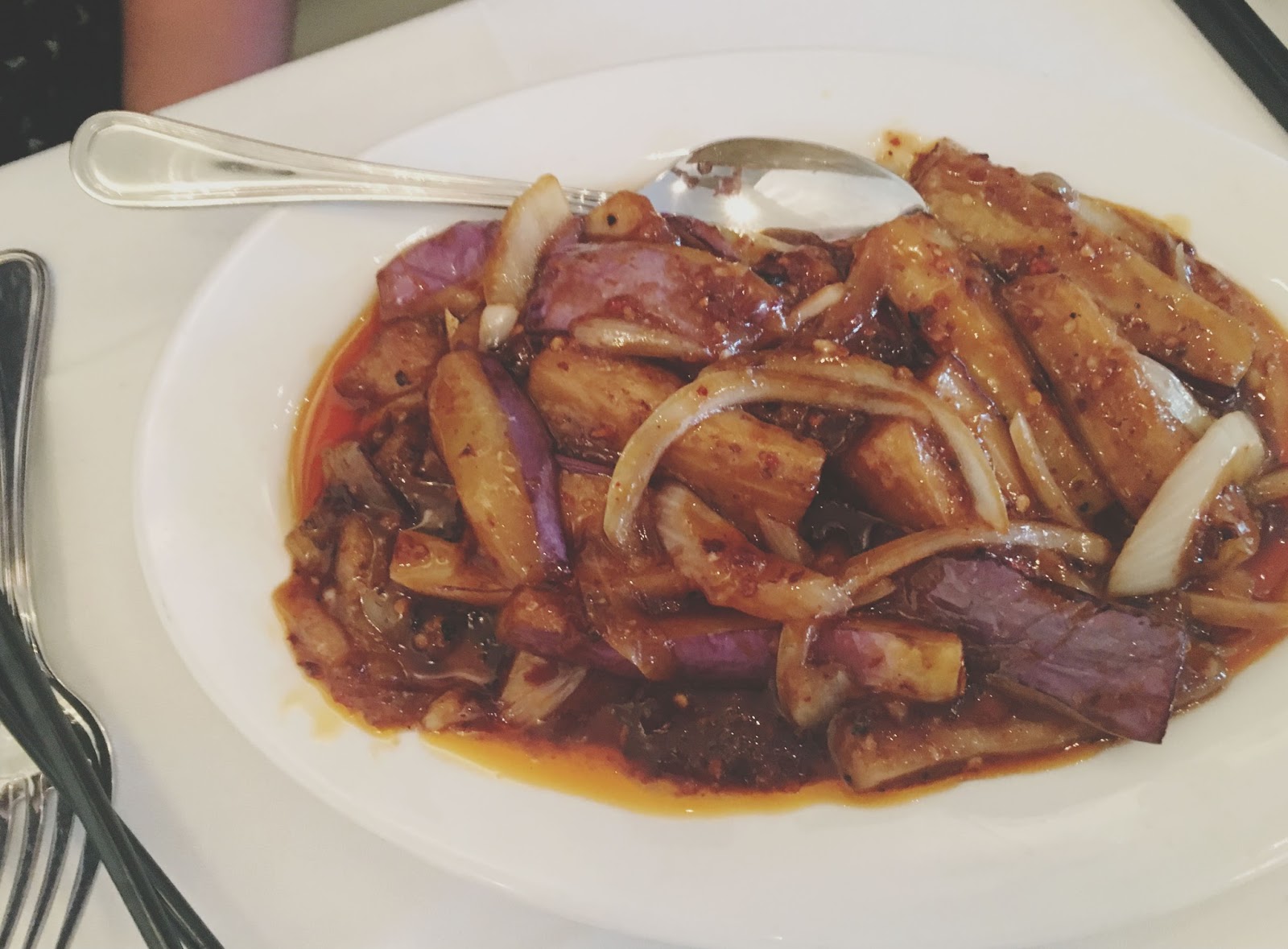 spicy eggplant at Ginger & Fork - an upscale Chinese restaurant in Houston, Texas