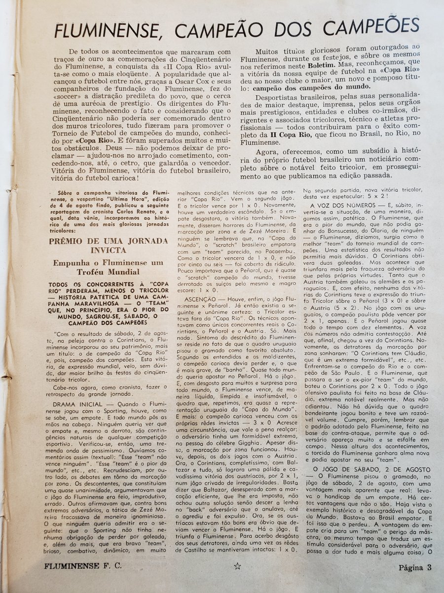 Revista antiga mostra trajetória do título mundial do Fluminense em 1952 -  FLUNOMENO