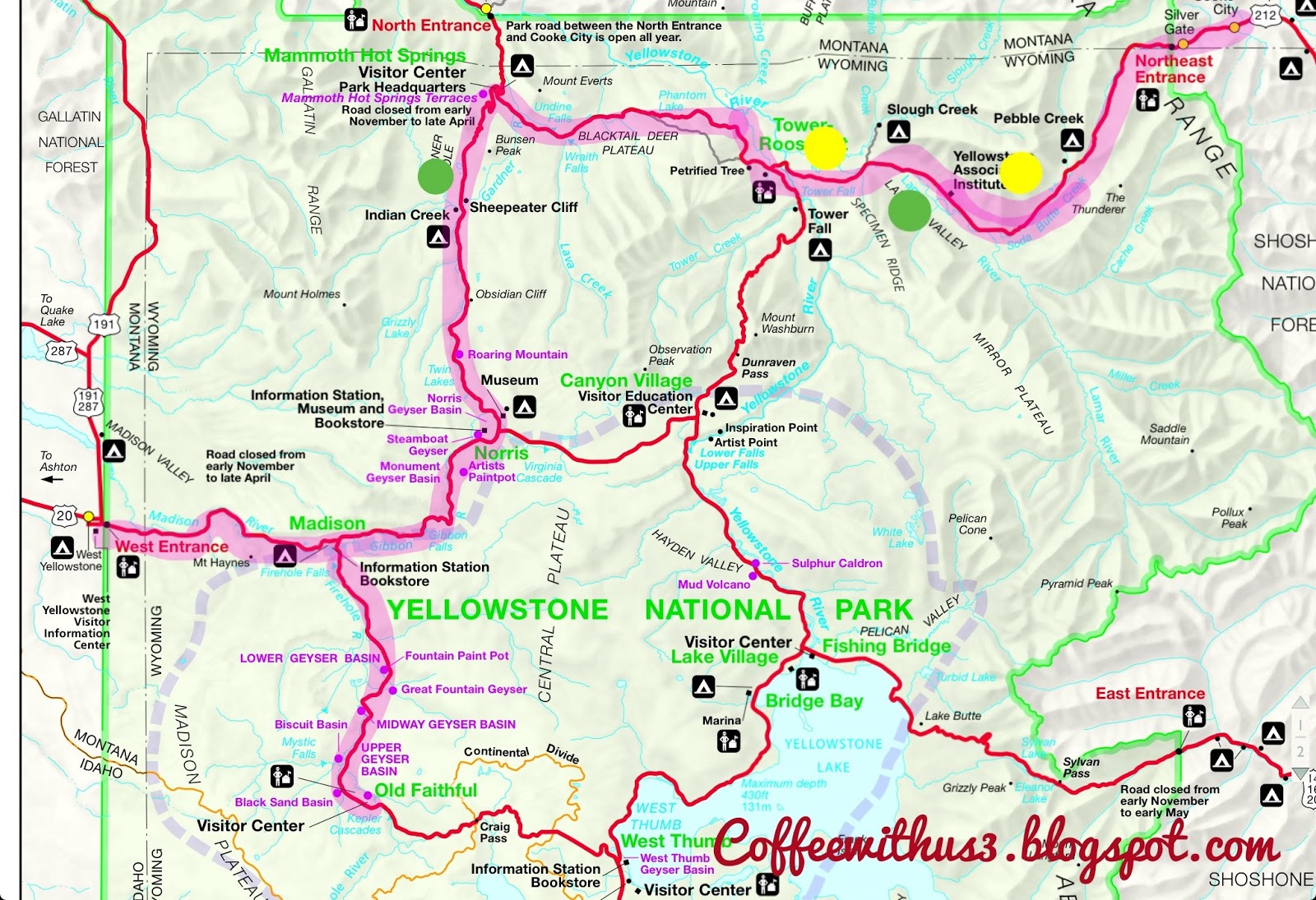 Printable Detailed Map Of Yellowstone National Park