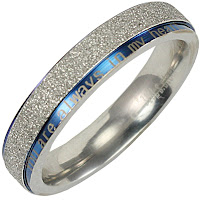 Stainless Steel Blue and Sparkle Silver Ring engraved with You are always in my heart