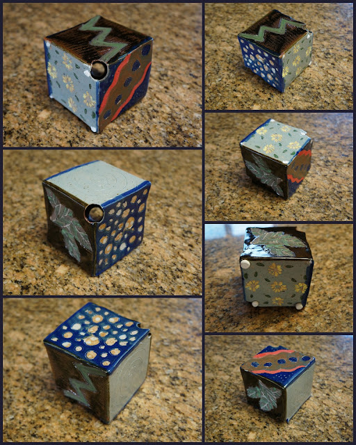 Colorful ceramic cube for a stoneware / pottery garden totem.