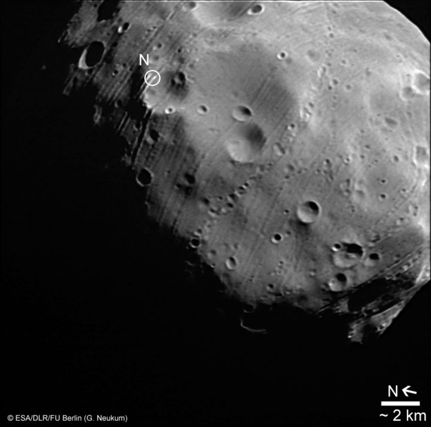 Photograph of Martian moon Phobos by Mars Express