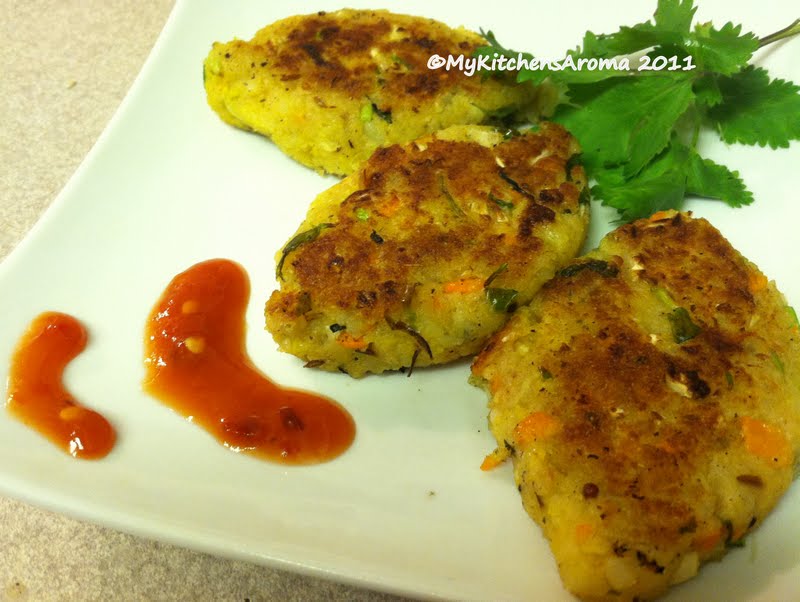 The Sizzling Pan "Appetizers" Flattened rice(Poha) and Veggie Cutlets