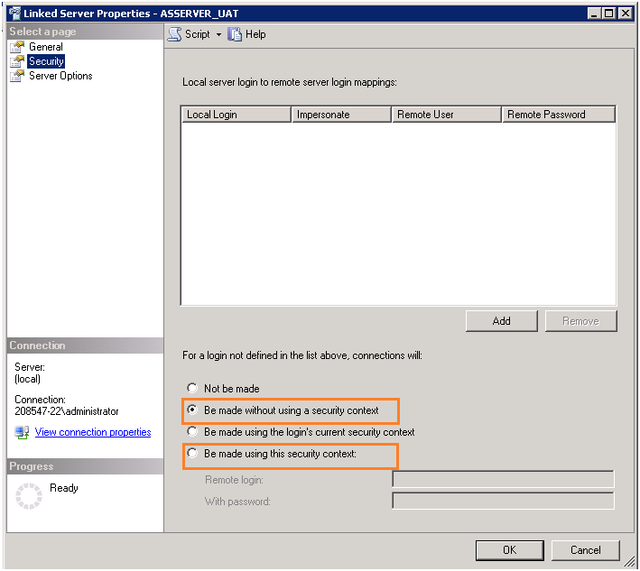 ACCESS TO THE REMOTE SERVER IS DENIED BECAUSE THE CURRENT SECURITY CONTEXT IS NOT TRUSTED