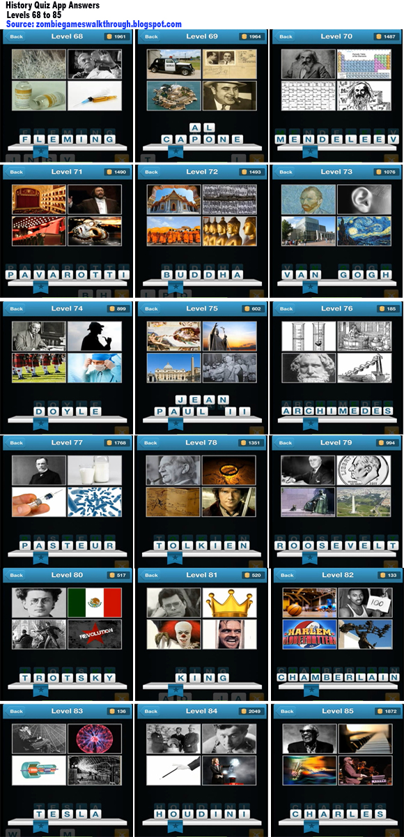 History Quiz Level 51 to 134 Answers Zombie Games Walkthrough