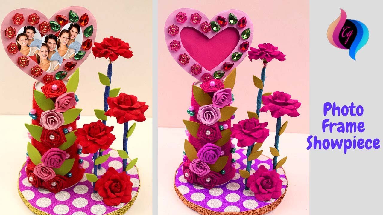 How to make heart shaped photo frame and showpieces crazzy crafting