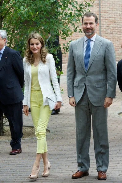 Princess Letizia of Spain and Prince Felipe of Spain visit a traditional Students Residence in Madrid, Spain