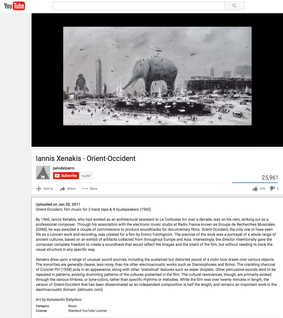 1960 Iannis Xenakis, soundtrack for "OrientOccident" (1960)