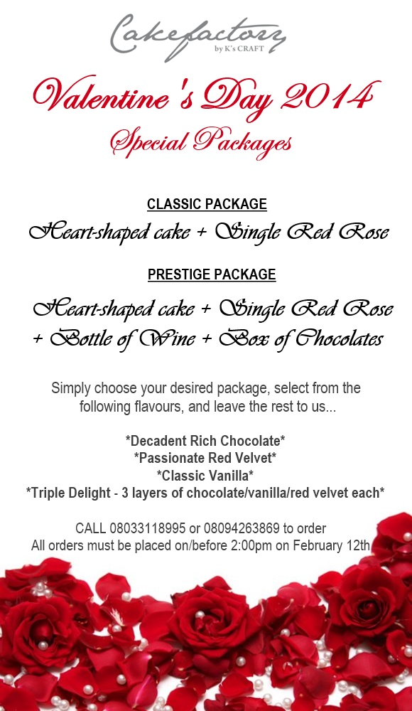 Cake Factory: Valentine's Day Menu