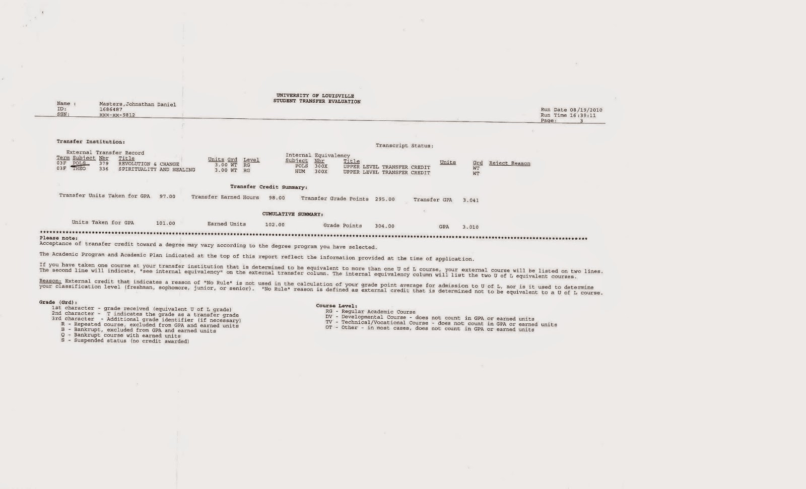 University of Louisville Transcripts