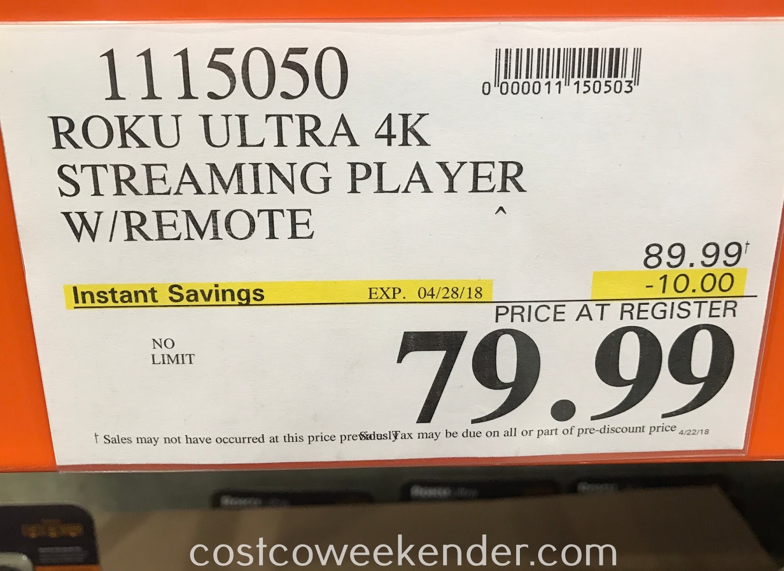 Roku Ultra 4K Streaming Player Costco Weekender