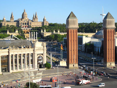 Venetian towers and Catalonia National Palace in Montjuïc