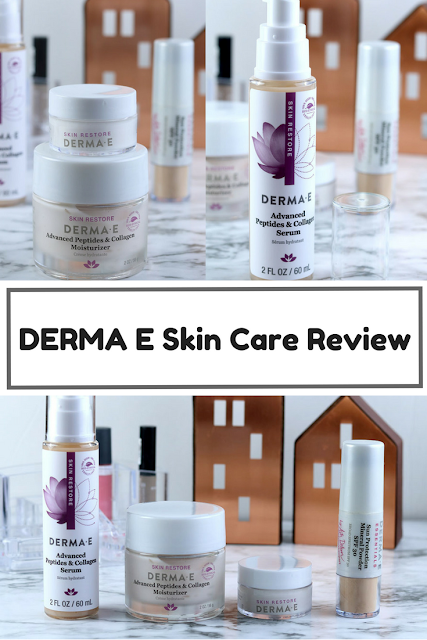 DERMA E Advanced Peptipes & Collagen Review.  If you are looking for natural skin care products, try Derma E.  This all natural skin care works wonderfully for my skin.  This organic skin care line is great for mature or aging skin.  If you need a self care routine with skin care products natural, check out this routine.  #naturalbeauty #organicskincare #dermaesocial #dermae #natural #crueltyfree