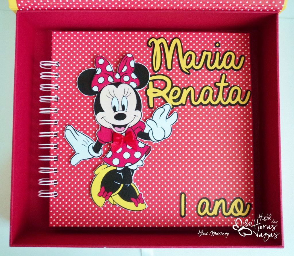 kit livro de mensagens caixa decorada personalizada minnie mouse poá vermelho branco amarelo aniversário festa scrapbooking disney