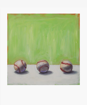 gouache painting of three baseballs