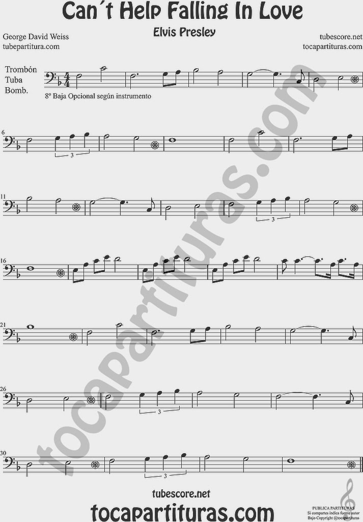 Partitura de Trombón, Tuba Elicón y Bombardino Sheet Music for Trombone, Tube, Euphonium Music Scores