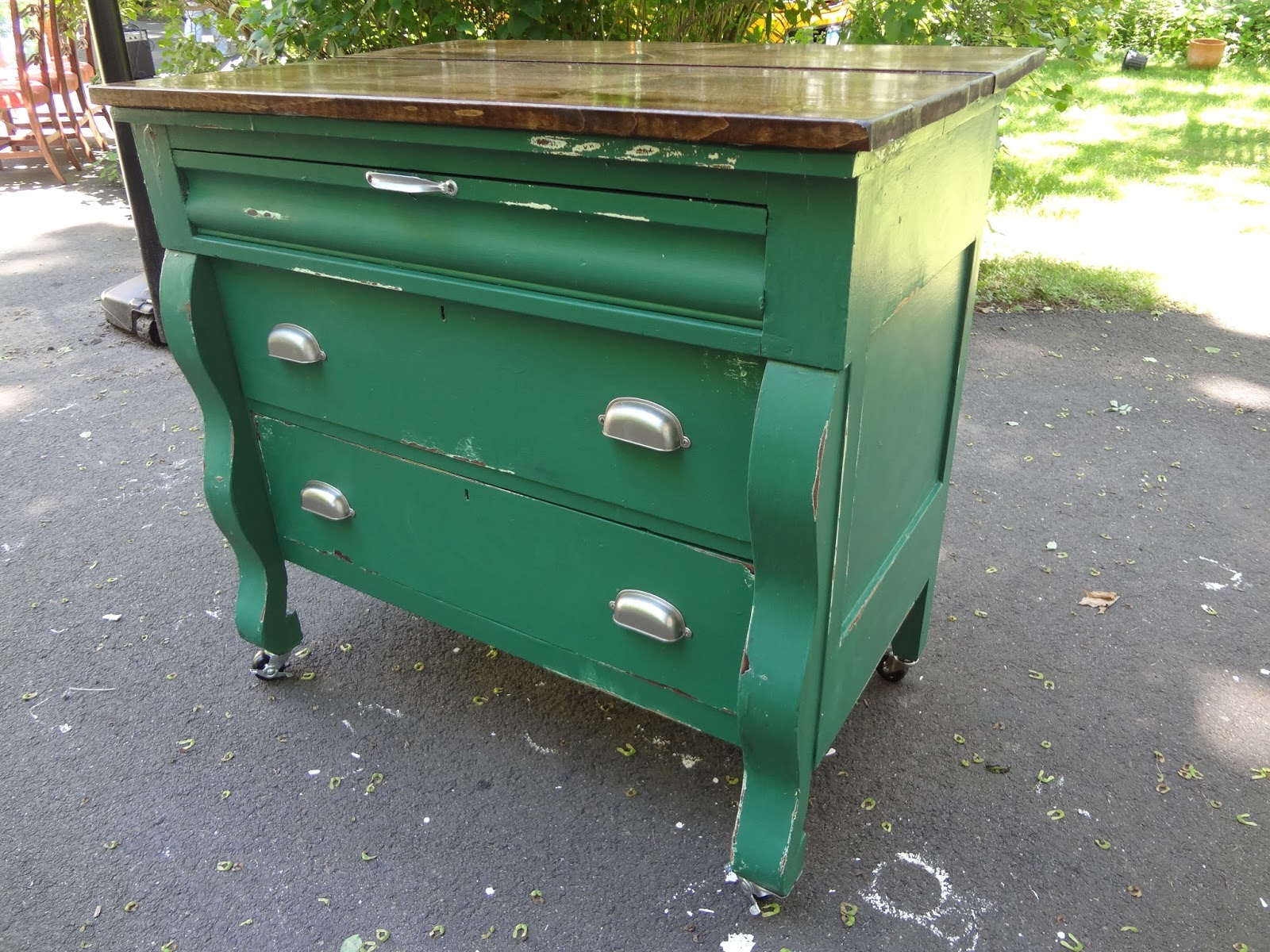 Heir and Space An Antique Green Kitchen Island