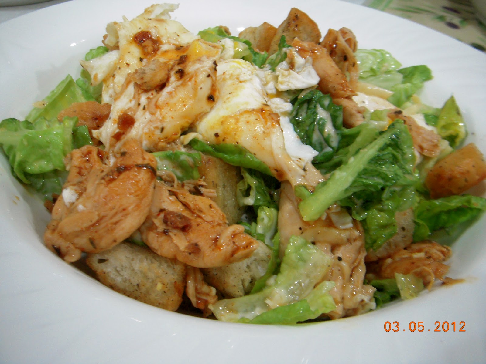 ICookUMakan Caesar Salad with Poached Egg and BBQ Chicken