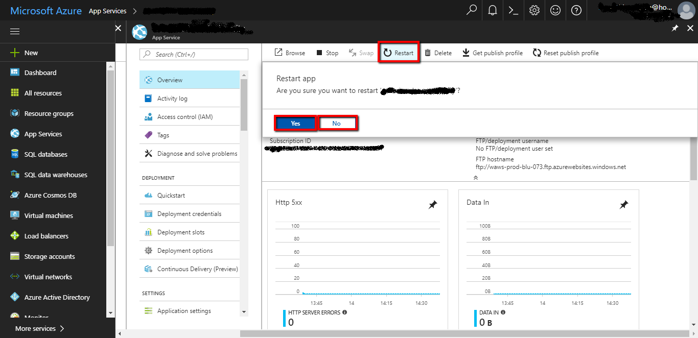 Restart WebApp in Microsoft azure.