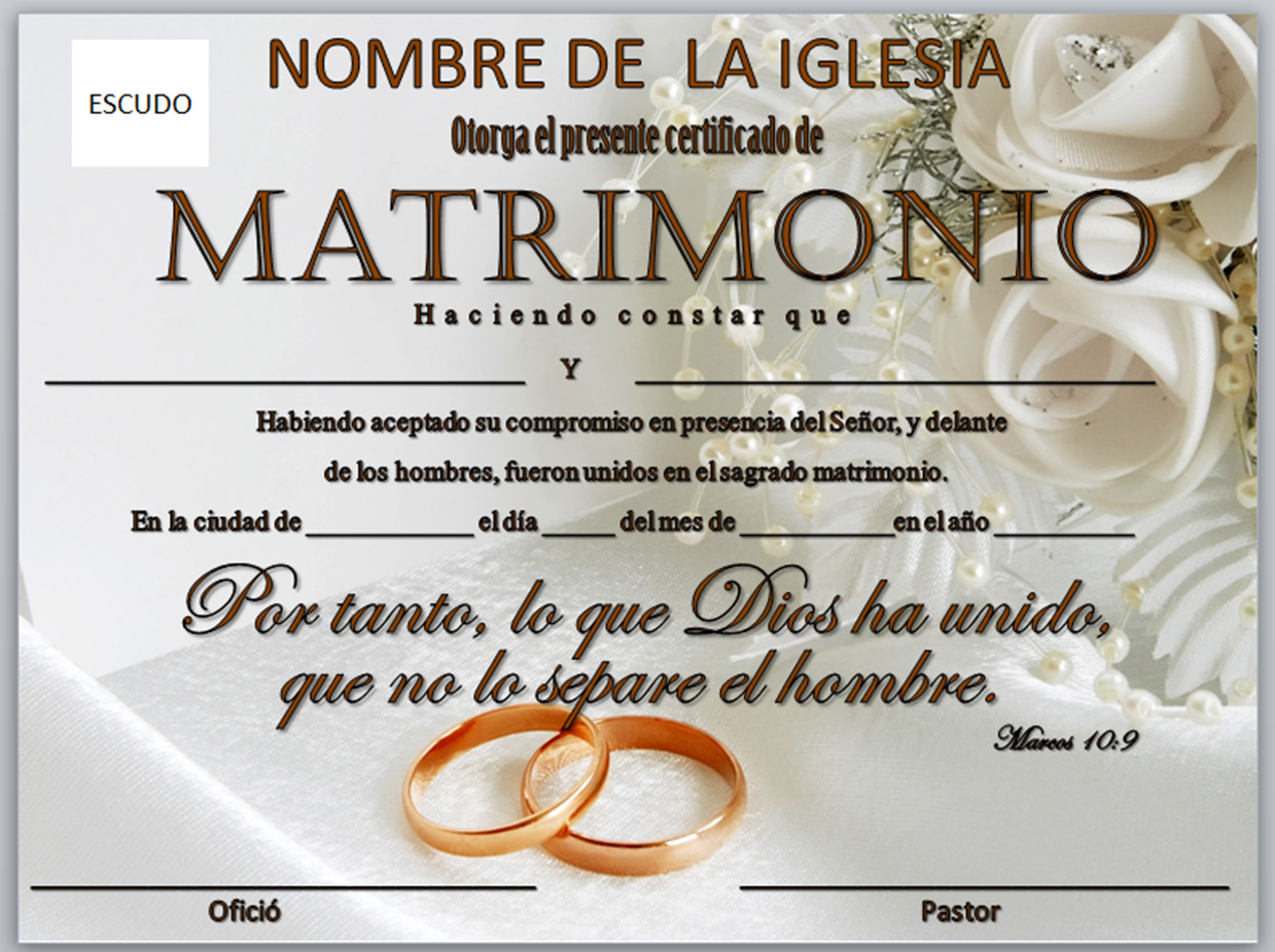 Top 64+ imagen modelo de certificado de matrimonio evangelico