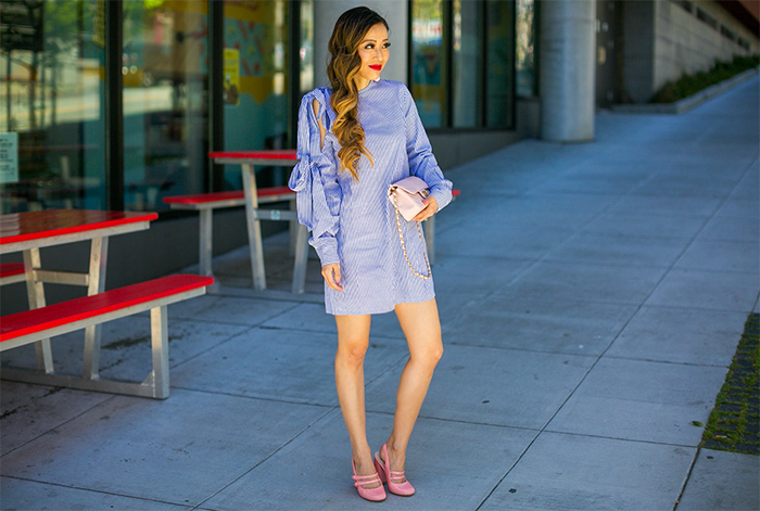 shein bow knot dress, baublebar earrings, chanel classic flap bag, modcloth heels, pastel outfit, spring style, date night outfit ideas, san francisco street style, san francisco fashion blog